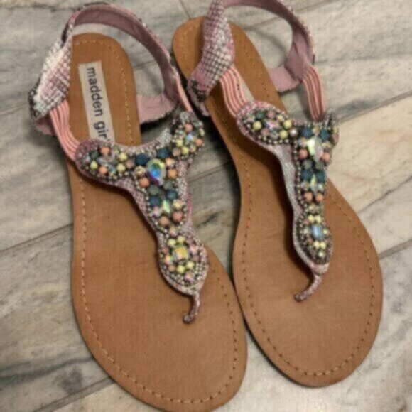 Madden Girl women's size 11 Tuzzie T-Straped Jeweled Sandals - Picture 1 of 6